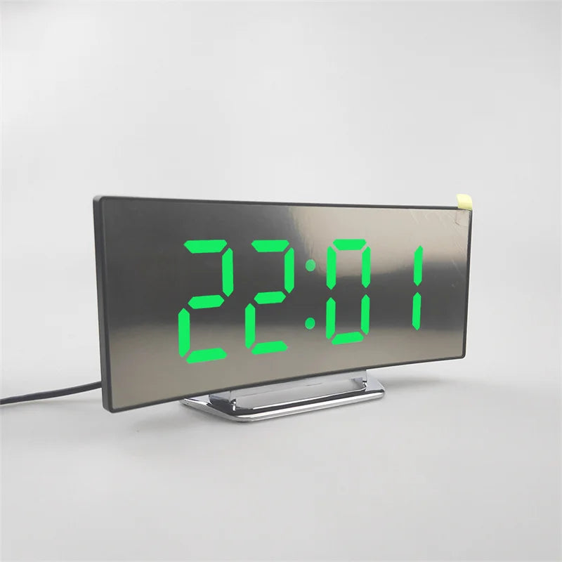 Mornière d'alarme à LED Miroir à écran incurvé Récit d'alarme numérique avec température du sommeil pour les étudiants de la chambre à coucher