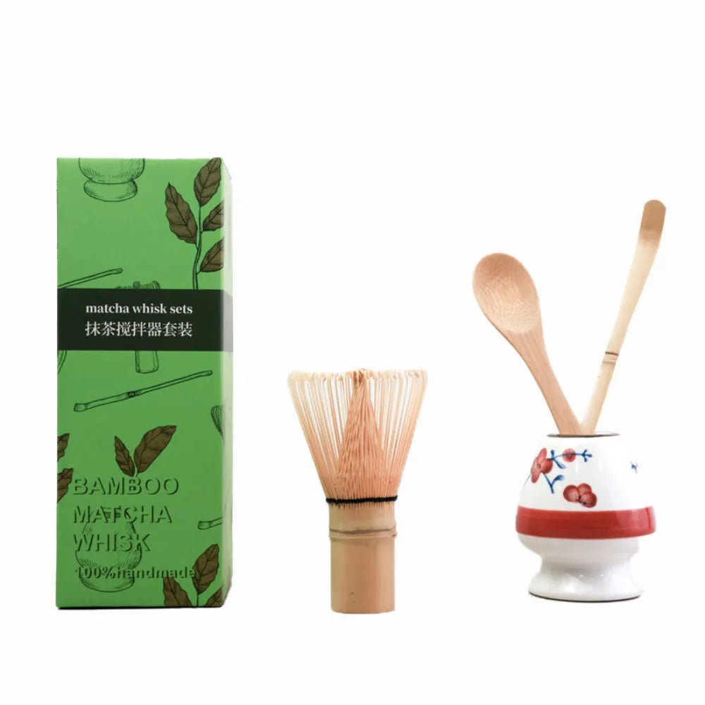 4PCS New Bamboo Ceramic Matcha Whisk Set Food Grade Safe Japanese Matcha Tea Set Traditional Reusable Chasen Holder Stirring