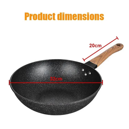 12.5" Non-stick Wok Frying Pan Cooking Gas Stove Induction Skillet Cookware Durable Maifan Stone Home Steak Pancake Saucepan