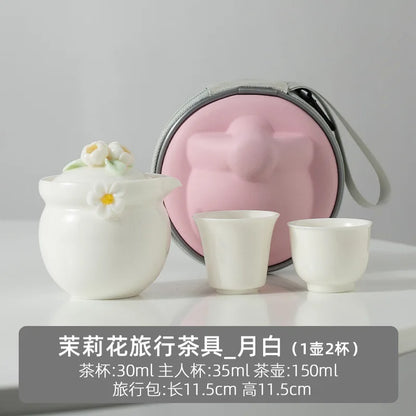 Simple Jasmine Kung Fu Tea Set Outdoor Portable Travel Tea Set Ceramic One Pot Two Cups Chinese Tea Ceremony Accessories