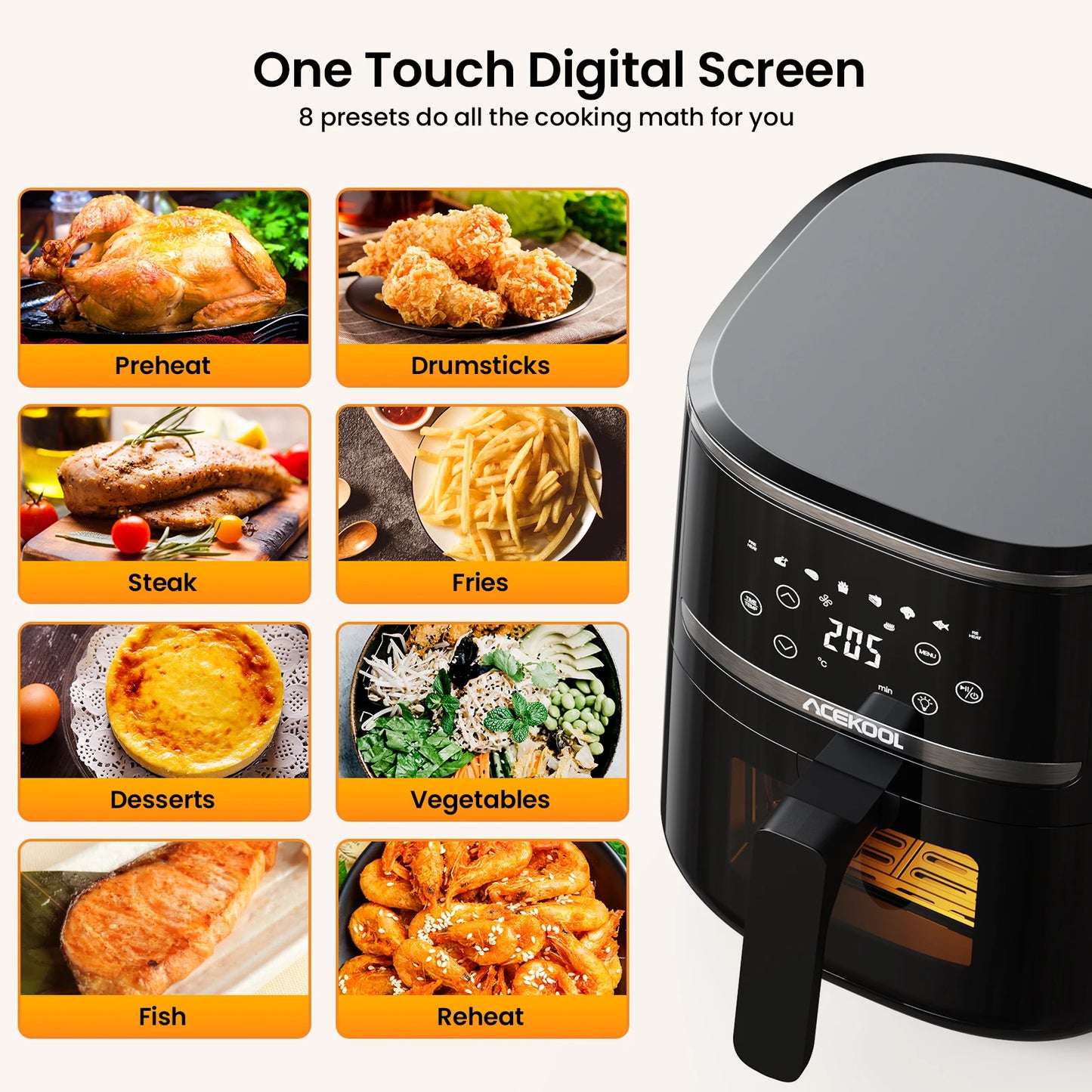 5 Liter Digitaldisplay Air Fryer Toaster Ofen Combo mit 8 Kochvoreinstellungen Oilless -Kocher, sichtbares Fenster, Spülmaschine Safer Korb