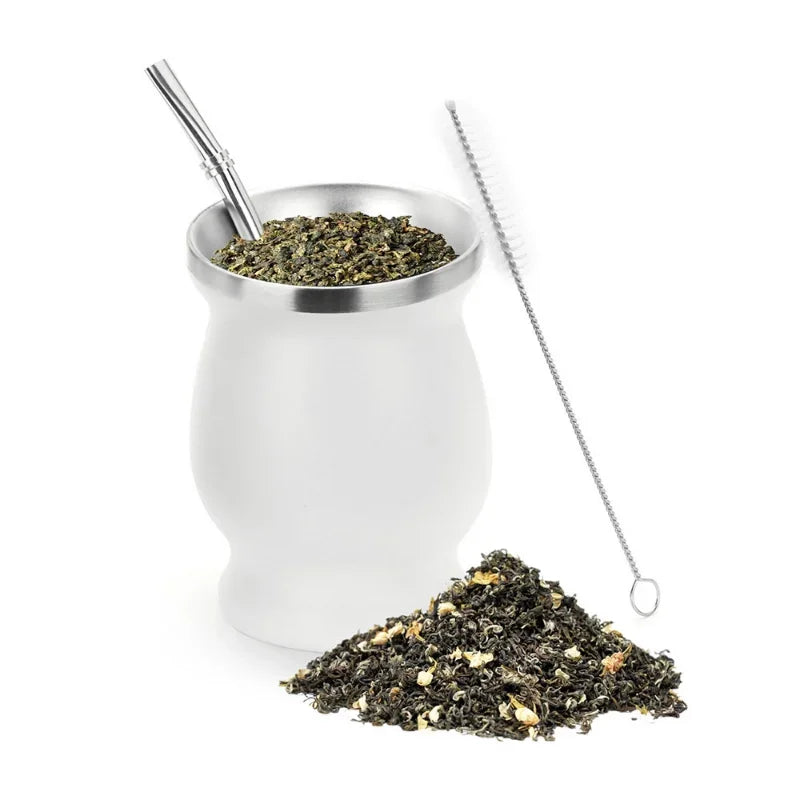 230ML Yerba Mate Cup Set Stainless Steel Includes Double Cleaning Brush Straw Anti Scalding Insulated Cup Home Teaware