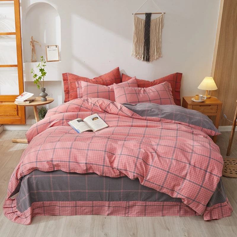 Pure Cotton Japanese Style Duvet Cover With Plaid Print  King Four Seasons Universal Bedding Cover Comfortable and Skin-friendly