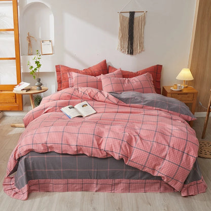 Pure Cotton Japanese Style Duvet Cover With Plaid Print  King Four Seasons Universal Bedding Cover Comfortable and Skin-friendly
