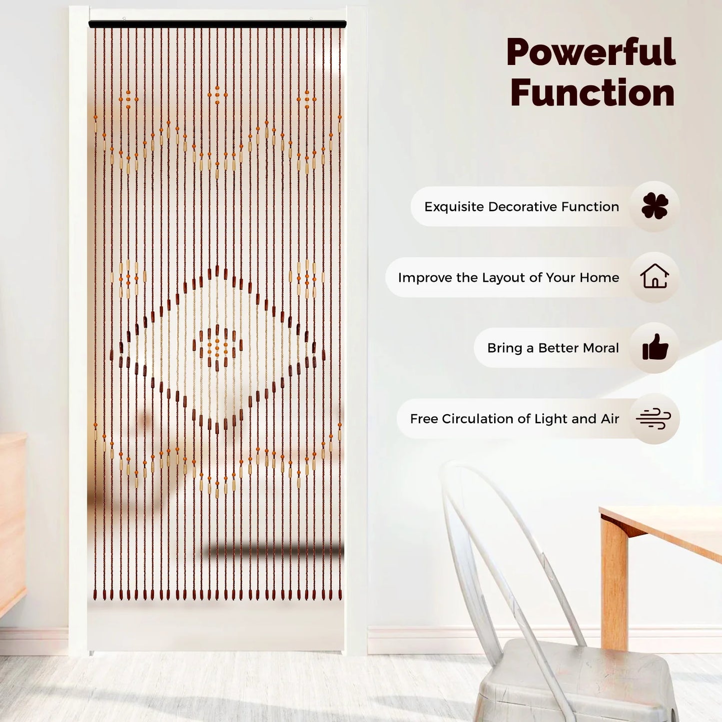 31 Bead Strings Door Curtain 208*90cm Chocolate Brown Wood Cotton Divider Curtain Classical Style for Home Doorways Windows