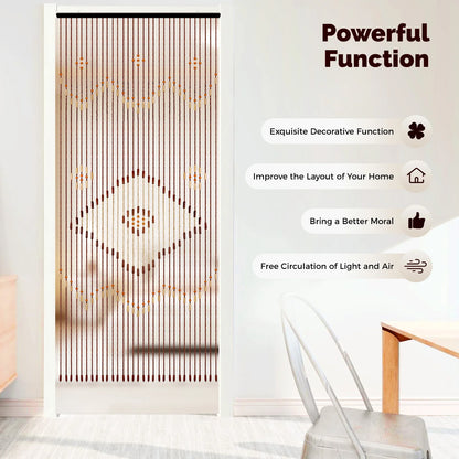31 Bead Strings Door Curtain 208*90cm Chocolate Brown Wood Cotton Divider Curtain Classical Style for Home Doorways Windows