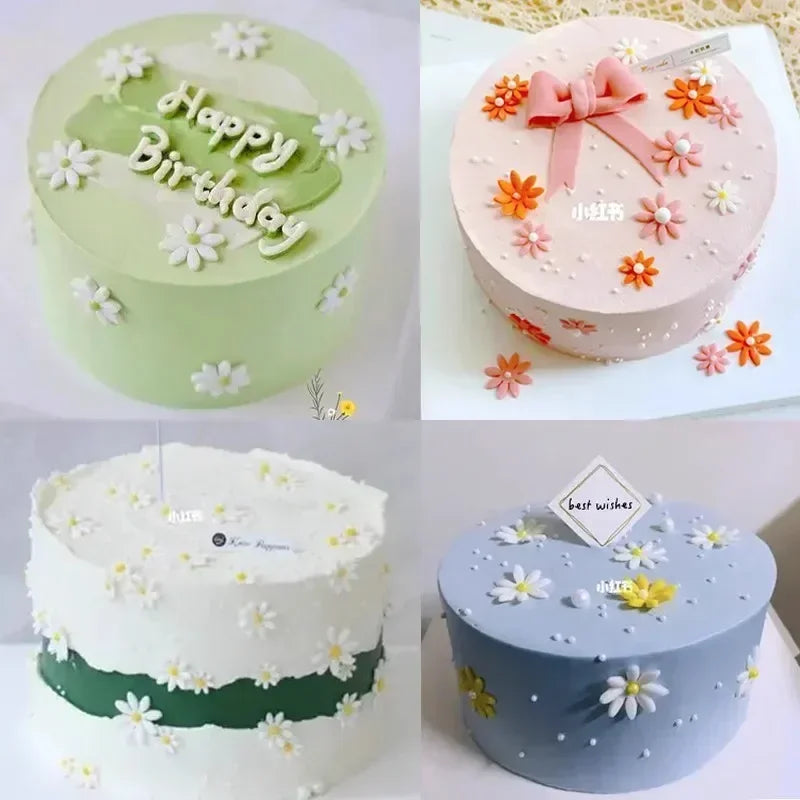 4pcs Daisy Flower Cake Plunger Fondant Cookie Cutter Mold Plum Baking Decorating Biscuit Stamps for Kitchen Bakeware Tools