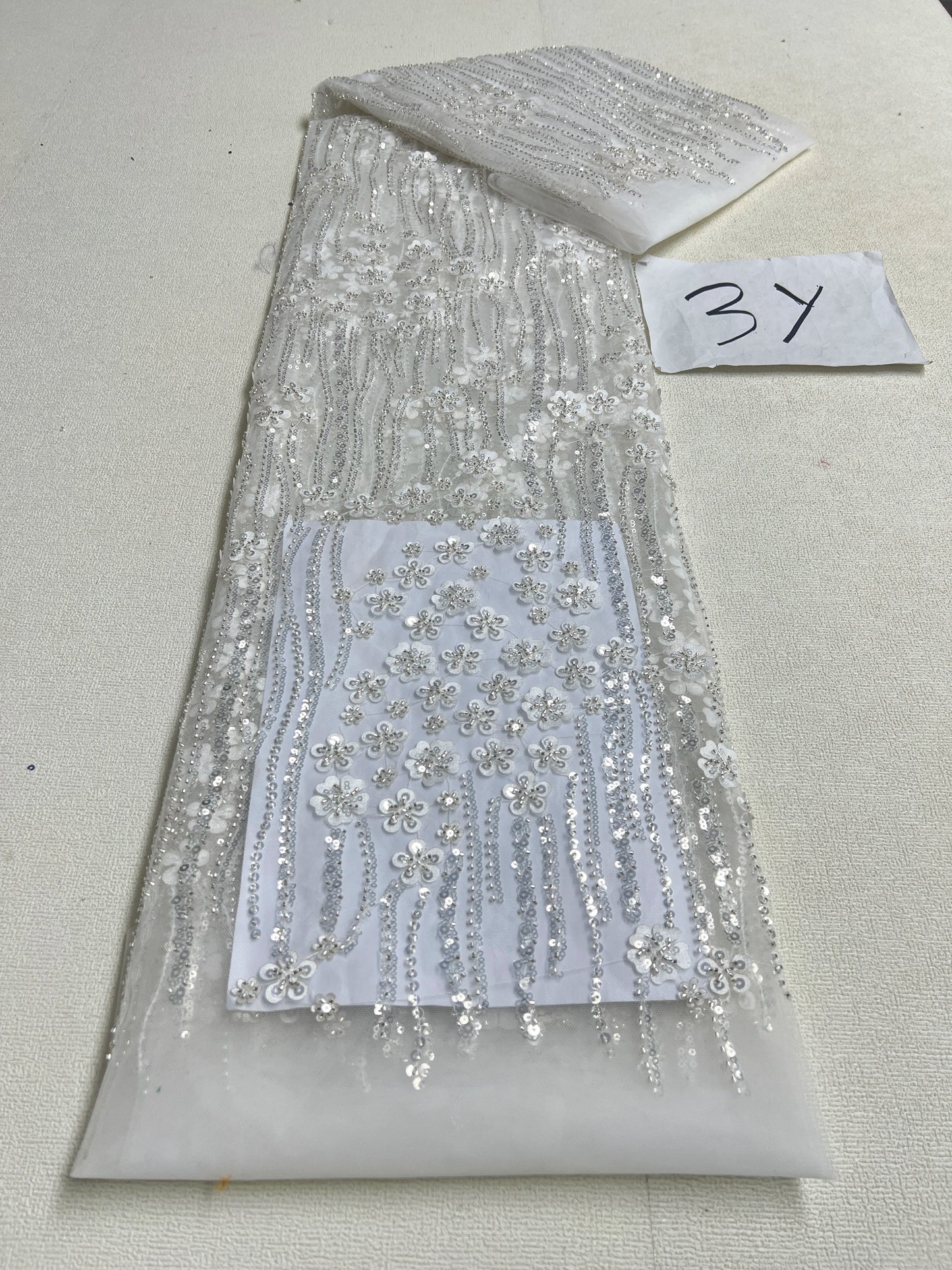 African Sequins Beaded Lace Fabrics  3 yards High Quality Sequence Embroidery French Nigerian Lace Fabric For Wedding Sewing