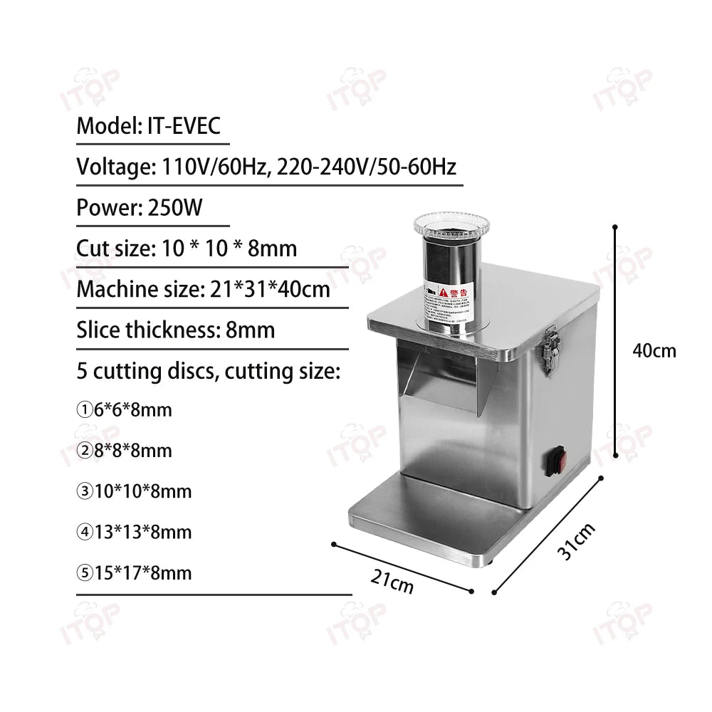 ITOP EVEC-cortadora eléctrica de cubos de verduras, rebanador de frutas, tira de corte, dados, procesador de alimentos con 5 cuchillas