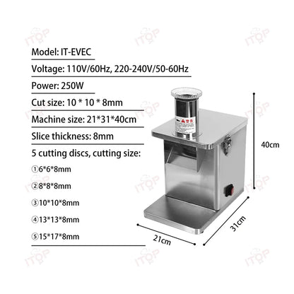 ITOP EVEC-cortadora eléctrica de cubos de verduras, rebanador de frutas, tira de corte, dados, procesador de alimentos con 5 cuchillas