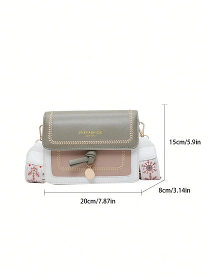 Fashionable Bag for Women, Versatile New Crossbody Bag, Casual, Contrasting Color, Small Square Bag, Wide Shoulder Strap