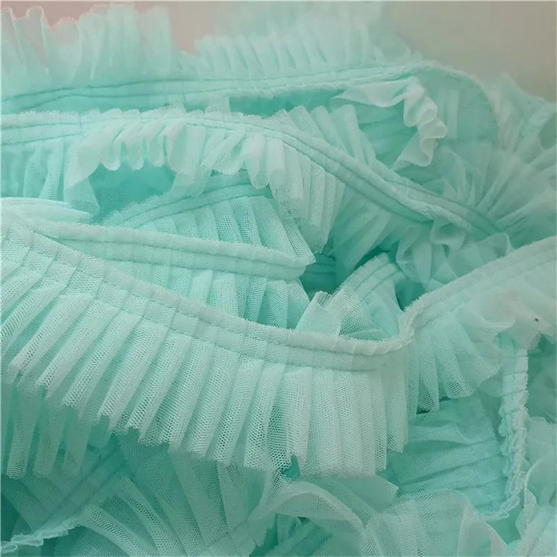 5CM Wide Double Layers 3D Pleated Mesh Lace Fabric Ruffle Trim Embroidered Collar Ribbon Sewing Clothing Skirt Splicing Material