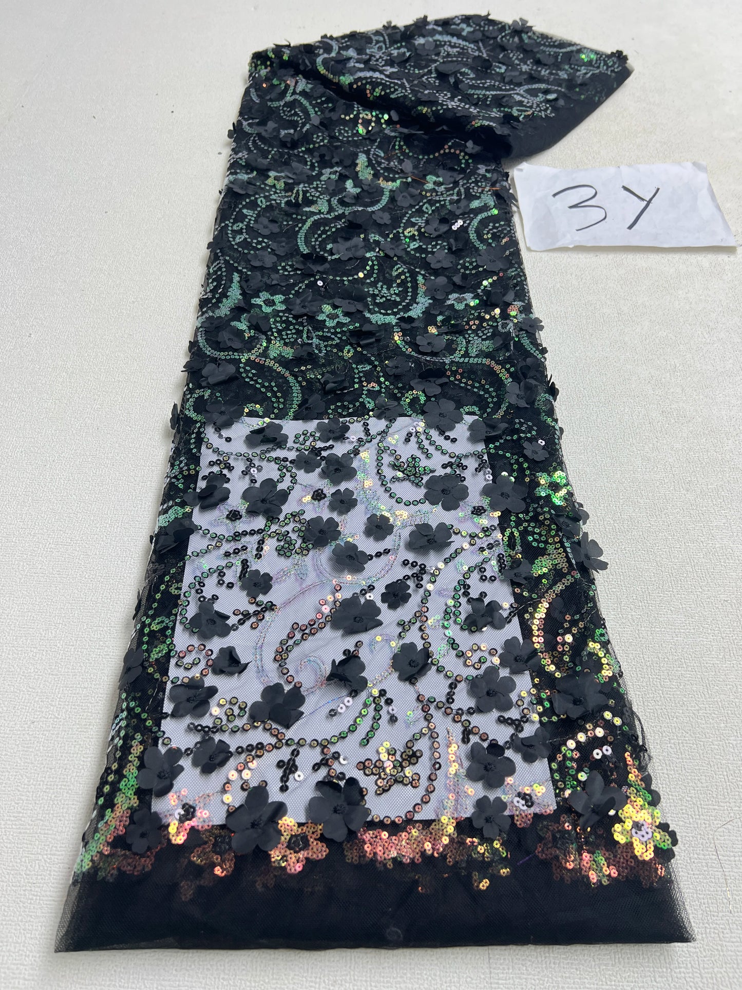 African Sequins Beaded Lace Fabrics  3 yards High Quality Sequence Embroidery French Nigerian Lace Fabric For Wedding Sewing