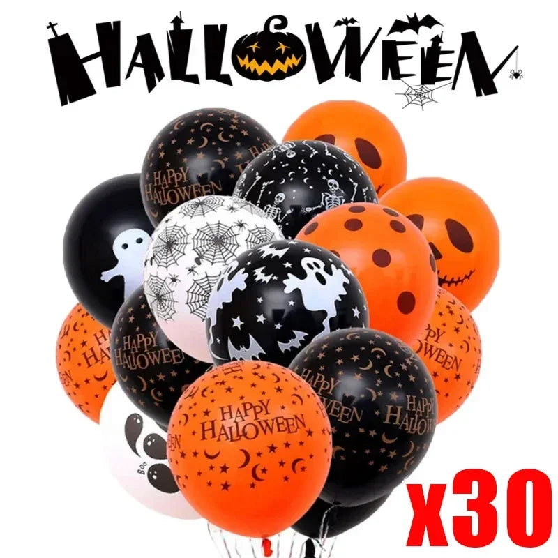 30/10sts Scary Halloween Balloons Kids Toys Pumpkin Skeleton Ghost Bar Party Decor Balloon Halloween Black Orange Latex Balloon