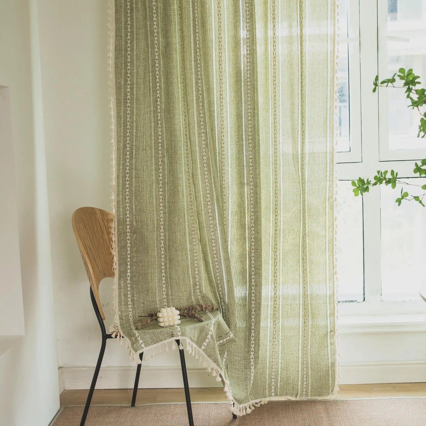 Boho zavjesa za blagovaonicu u spavaćoj sobi kuhinja, boemski elegantni teksturirani vez, vintage ručno izrađene rese dekor, 1 ploča