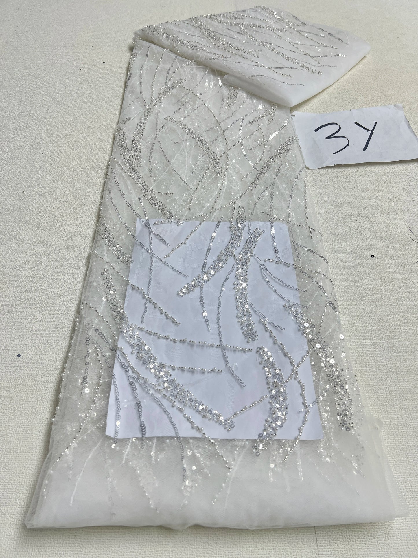 African Sequins Beaded Lace Fabrics  3 yards High Quality Sequence Embroidery French Nigerian Lace Fabric For Wedding Sewing