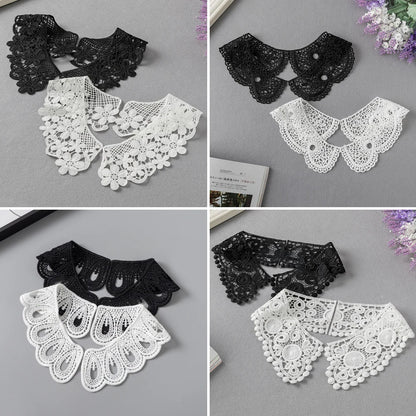 1 Pair White Neckline Fake Collar Lace Fabric Embroidery Carft DIY Dress Garment Decoration Accessories