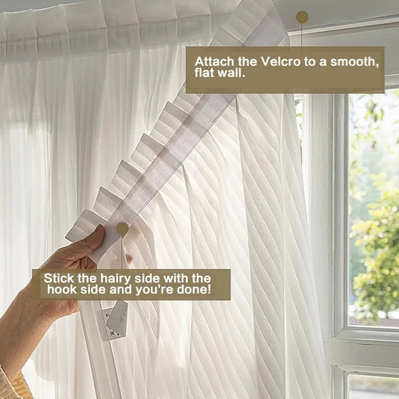 New Elegant Sheer Blinds with Hook-and-Loop Luxury No-Drill Vertical Sheer Panel Curtain Self-Adhesive Privacy Sheer Curtain