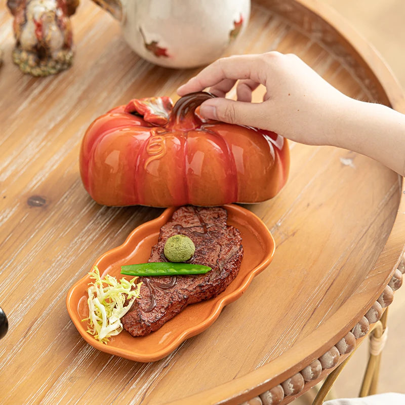 Linda y novedosa calabaza con placa de comedor de cerámica de cerámica utensilios de cocina utensilios de restaurantes regalos de festival de año nuevo