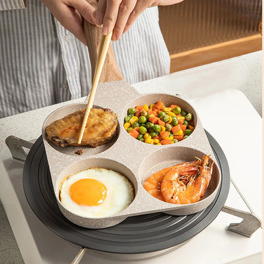 4 Hole Omelet Pan Frying Pot Thickened Nonstick Egg Pancake Steak Cooking Pan Hamburg Bread Breakfast Maker Induction Cookware