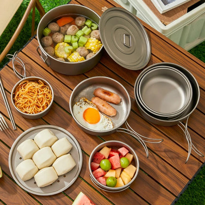 700ML/1200ML Titanium Frypan Outdoor Camping Hiking Picnic Cooking Frying Pan Backpacking Frying Pan Outdoor Cooking Pan Frypan