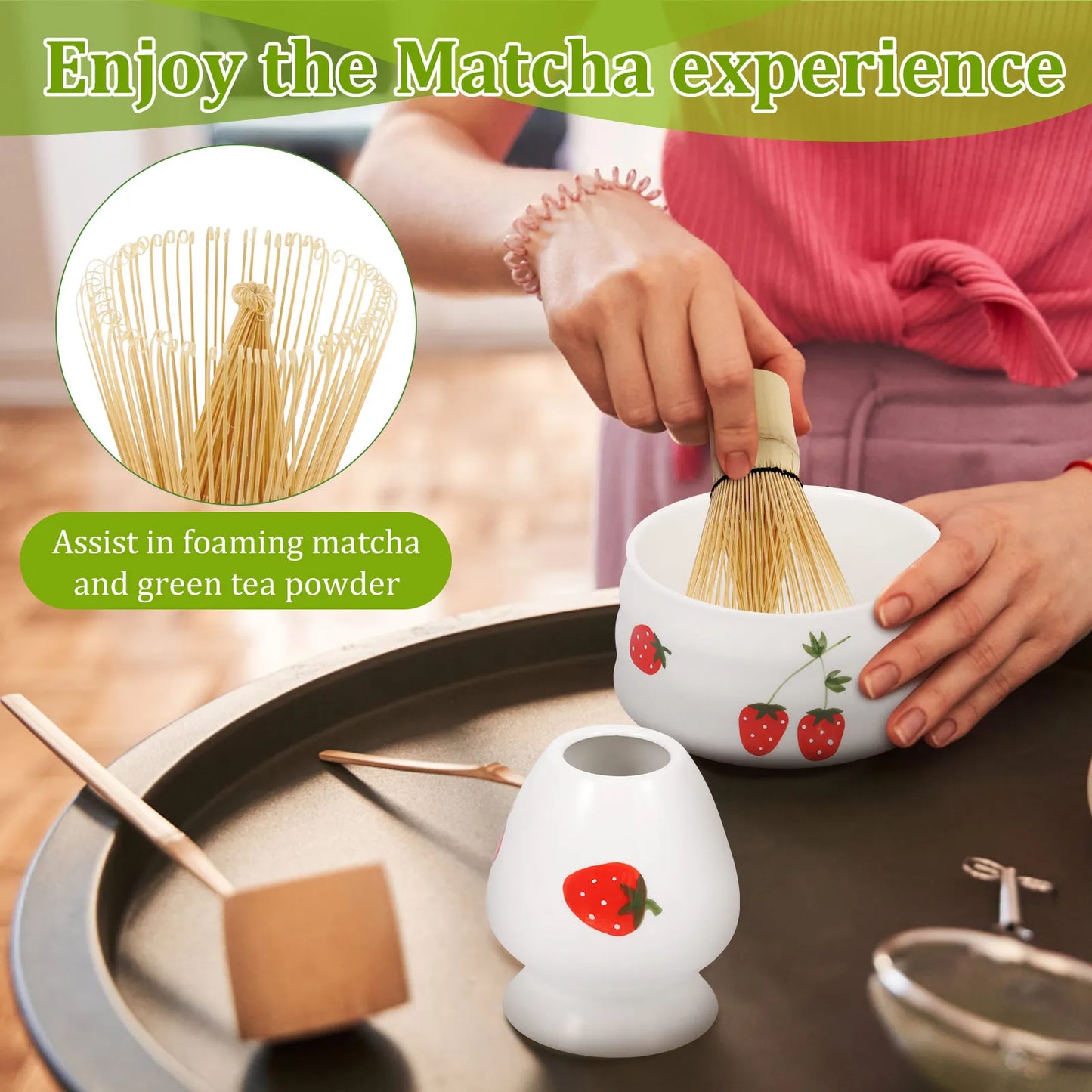 Japanese-style Matcha Making Tool Set Includes Ceramic Bowls Whisk Holder Bamboo Teaspoon Brush and Scoop Matcha Teaset Giftbox