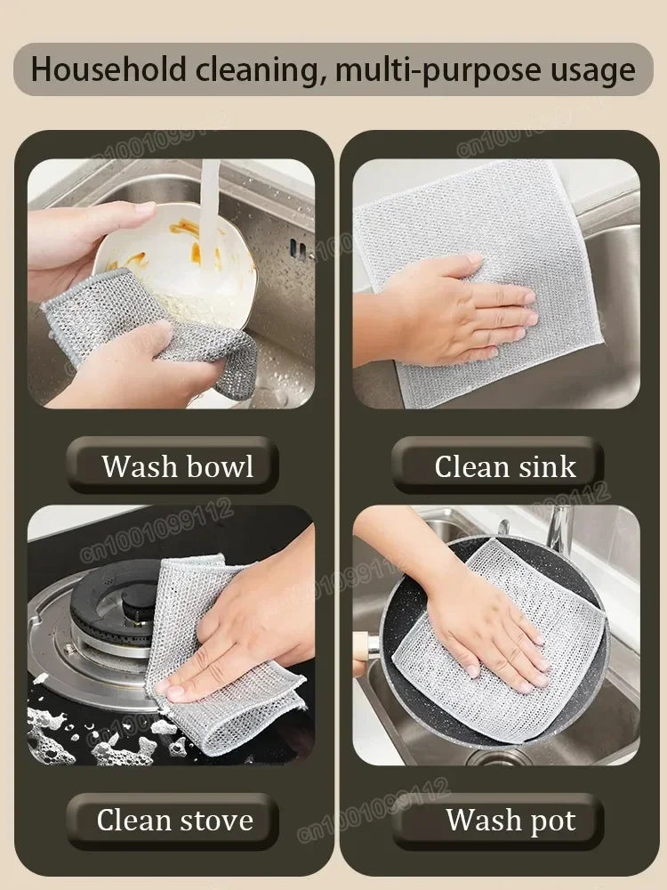 20pcs Single Double-sided Silver Wire Wipes Household Kitchen Stovetop Dishwashing Non-stick Cleaning Cloth Wire Dish Cloth