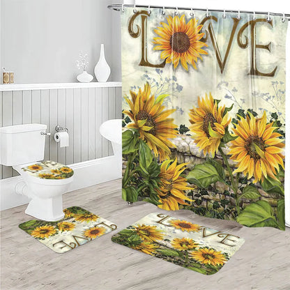 3D Digital Printing Flowers Shower Curtain Waterproof Polyester Bathroom Curtains Colorful Shower Curtain Set Bath Mats Rugs