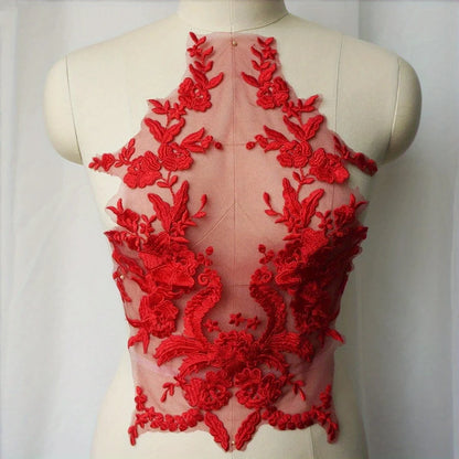 1pc Embroidered Lace Applique Sewing Flower Fabric Collar Patch for Wedding Party Gown Bridal Dress Clothes DIY Crafts