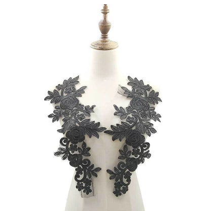 Red DIY 1Pair Cloth Badge Dress For Women Wedding Apparel Sewing Fabric Lace Embroidery Sewing Patches