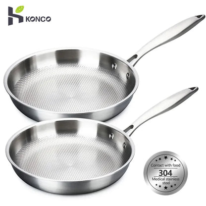 Konco 28/30 cm Friture Pan 304 roestvrij staal woks anti-stick frituren Pot koken wok flat friture pan inductie gas kookgerei