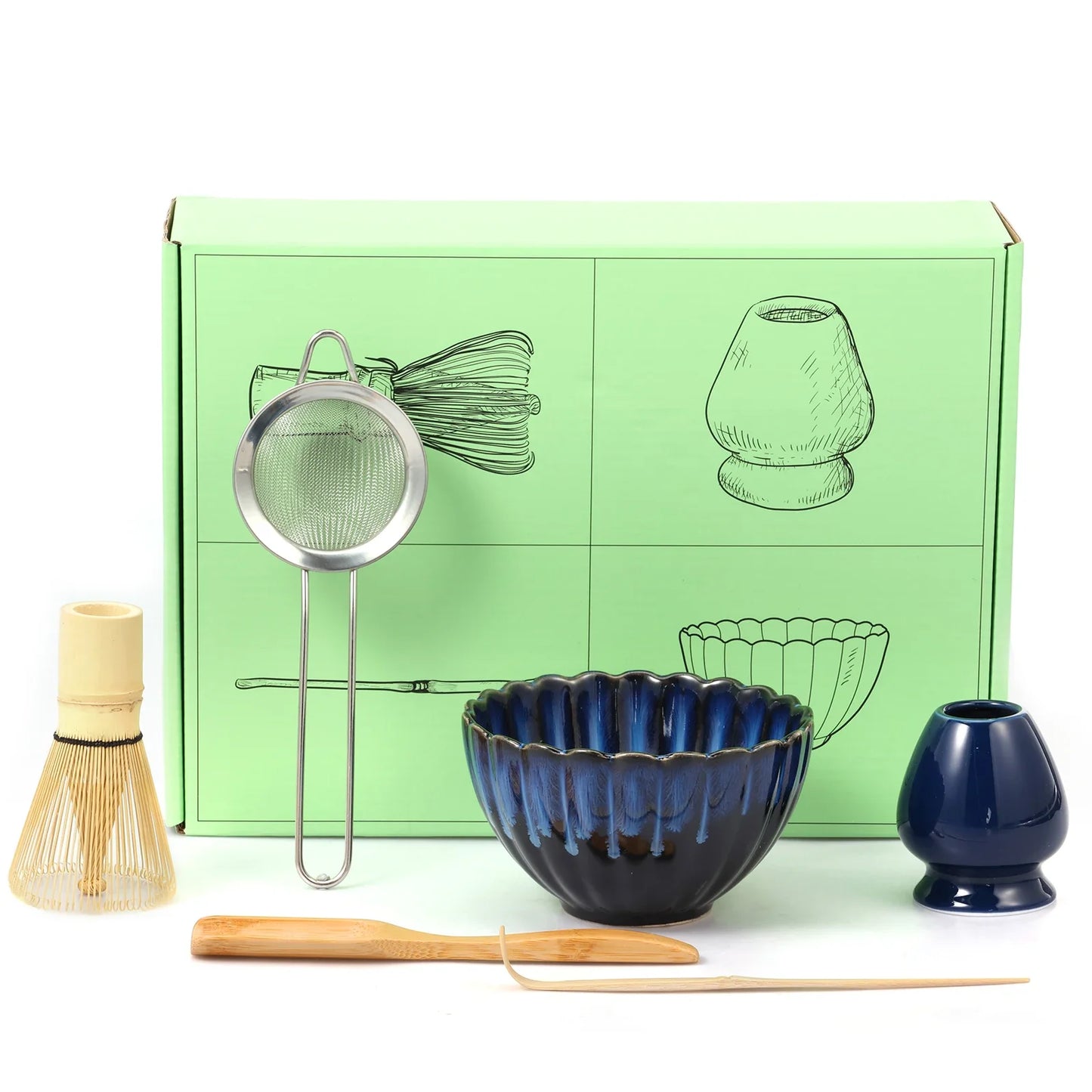 6Pcs Matcha TeaSet Exquisite Craftsmanship Japanese Matcha Making Set with Bowls Whisk&Holder Teaspoon Sifter Matcha Giftbox