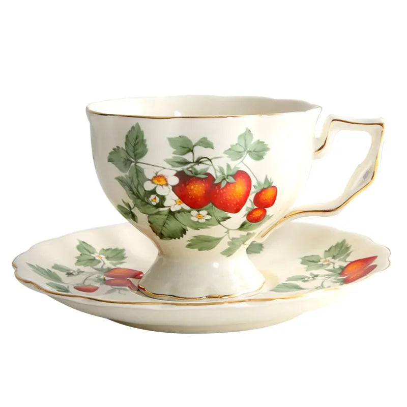 French Strawberry Teapot Coffee Cup and Saucer Set, Dessert Plate, Ceramic European Afternoon Tea for Party, Home Decoration