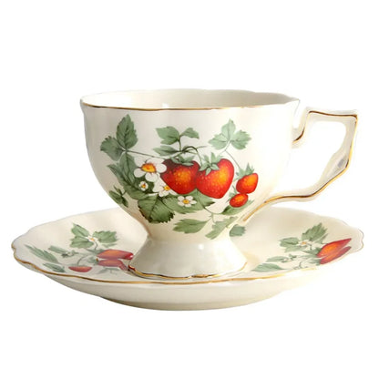 French Strawberry Teapot Coffee Cup and Saucer Set, Dessert Plate, Ceramic European Afternoon Tea for Party, Home Decoration