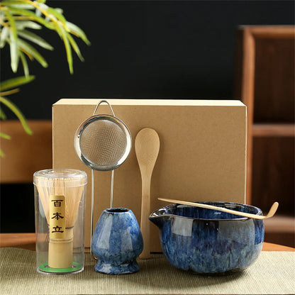 6pcs/Set Japanese Matcha Tea Set iced matcha Kit Bamboo Whisk Teaspoon Tea Sets Matcha Bowl Matcha Whisk Holder Tea-Making Tools