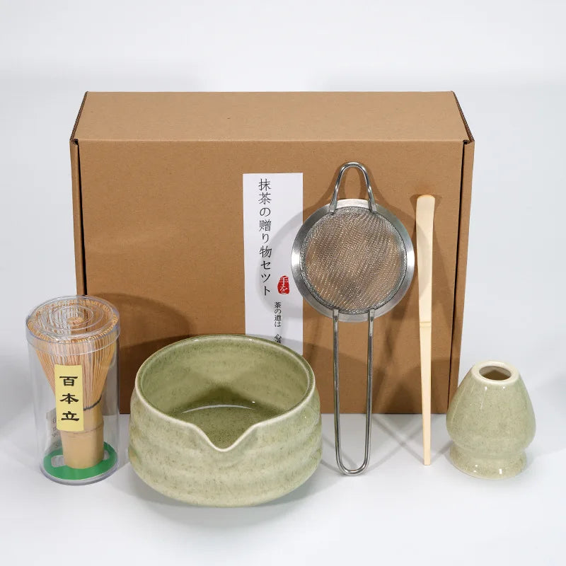 1/4/5pcs set Ceramic Matcha Bowl Large Capacity Smooth Matcha Whisk Stand High Temperature Resistant Tea Salad Soup Bowl