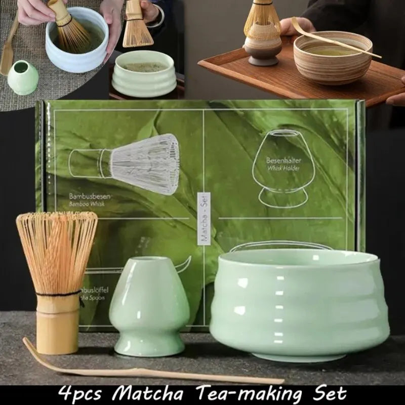 4pcs japoneses Matcha Conjunto seguro de bambu seguro colher de chá de chá conjuntos