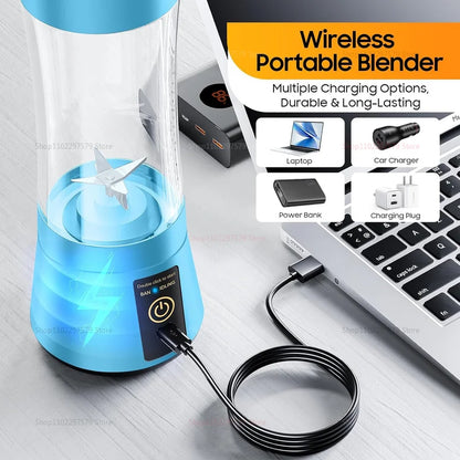 380ml kannettava sähköinen Juicer USB -ladattava smoothie -tehosekoitin mini -ruoanvalmistushedelmäsekoitin matkan retkeilyyn ja keittiöön