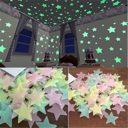 50 pcs Pegatizas de pared fluorescentes luminosas que brillaron en la pared oscura para niños dormitorios de la habitación del bebé decoración del techo