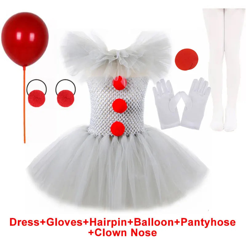 Halloween Gray Joker Girls Disfraz Tutu Tutu Vestido de payaso espeluznante