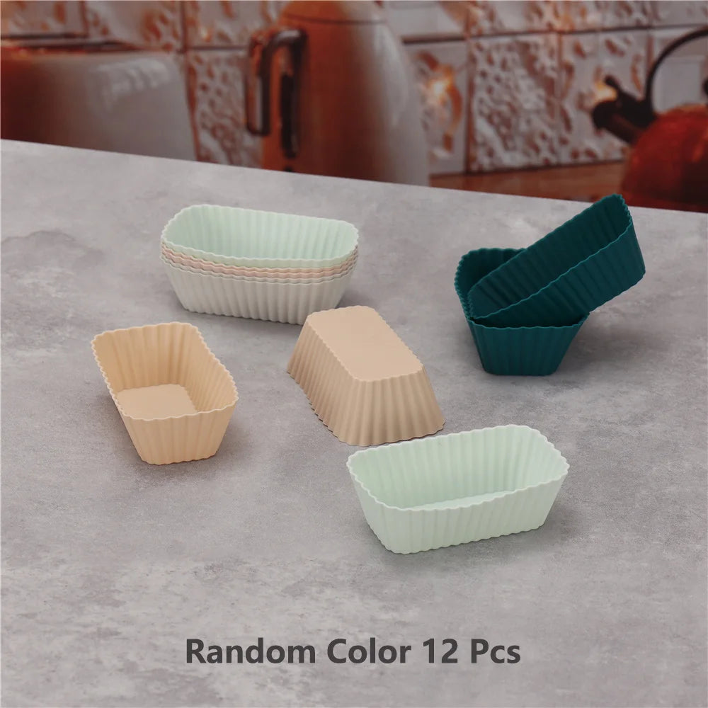 12pcs/Set Silicone Cake Mold Round Shaped Muffin Cupcake Baking Molds Kitchen Cooking Bakeware Maker DIY Cake Decorating Tools