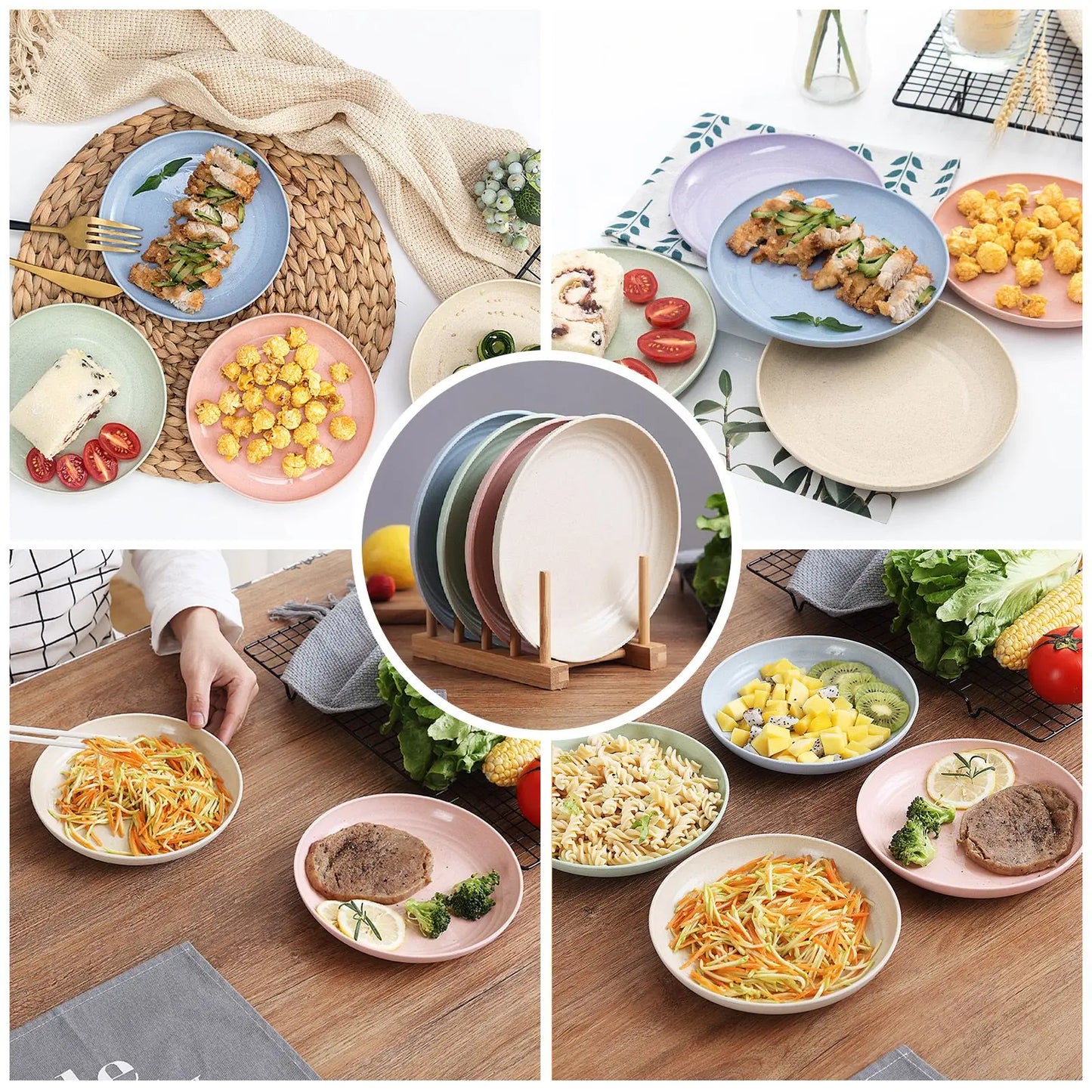 4PCS DINESSET SET Pšeničná sláma ekologická BPA zdarma biologicky rozložitelné piknikové ovoce občerstvení kostní pokrmy kuchyňské doplňky