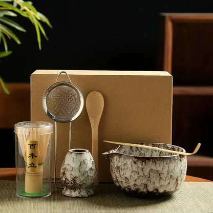 4PCS/6PCS Japanese Ceramic Matcha Teaset Safe Bamboo Brush Teaspoon Whisk Holder for Matcha Lover DIY Tea-Making Tools