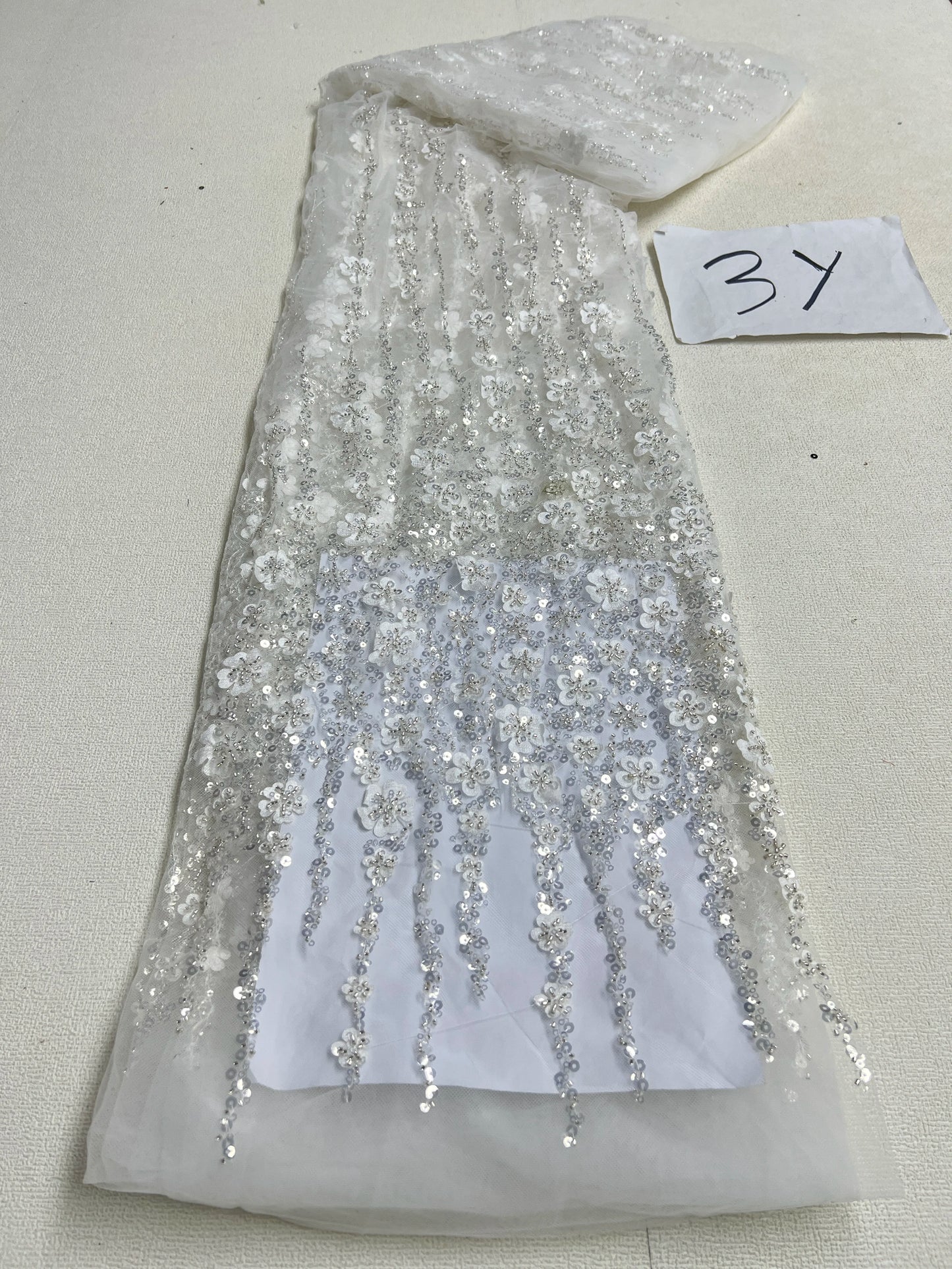 African Sequins Beaded Lace Fabrics  3 yards High Quality Sequence Embroidery French Nigerian Lace Fabric For Wedding Sewing
