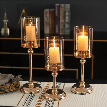 1pc Χρυσό γυαλί Κερίδες για το Pillar Candle Candlestick για τραπεζαρία τραπεζάκι καφέ Γάμου Γάμος πάρτι σπίτι διακόσμηση