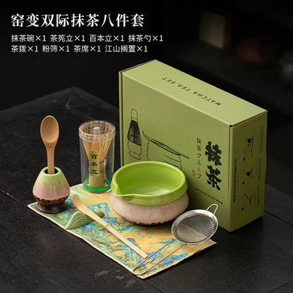 2/4/8pcs Green Matcha Set Bamboo Whisk Teaspoon Ceramic Bowl Tranditional Tea Sets Home Tea-making Tools Accessories Gifts