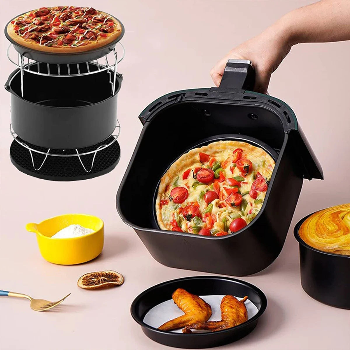 Accesorii cu friteuță de aer 8/12 pentru accesorii de friteuze de calitate alimentară cu coș de tort Pizza Pan Pan din oțel inoxidabil Rack