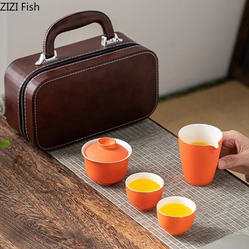 Light Luxury Portable Ceramic Tea Set Creative Office Kung Fu Tea Set Chinese Outdoor Travel Quick Tea Cup Set Friend Gift