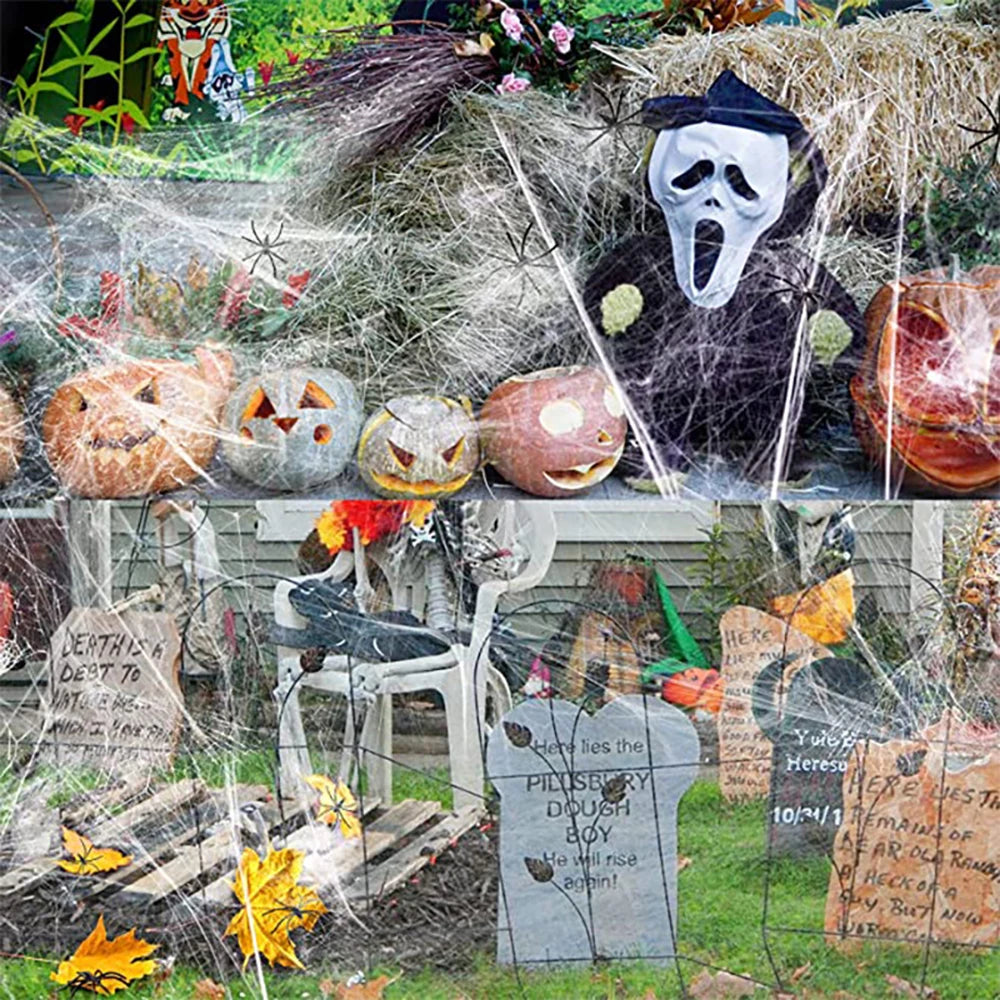 Web araignée artificielle, décorations d'halloween d'horreur d'araignée, araignée extensible avec araignée, décoration intérieure d'horreur gothique