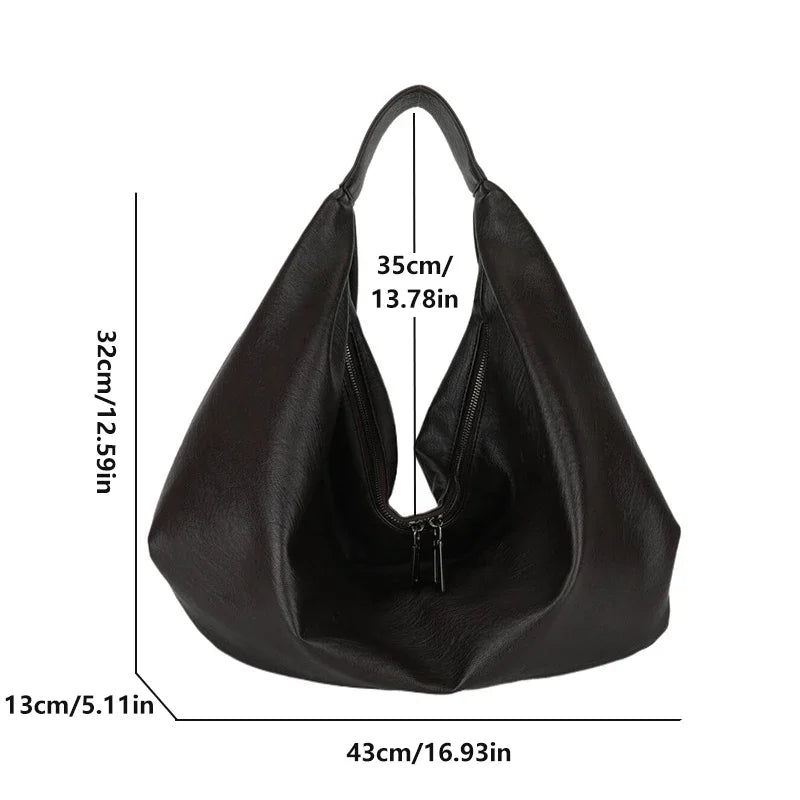 Grandes bolsos de hombros negros para mujeres bolsas de comprador de vagabundo grande de calidad sólida de cuero suave de cuero cruzado de cuero